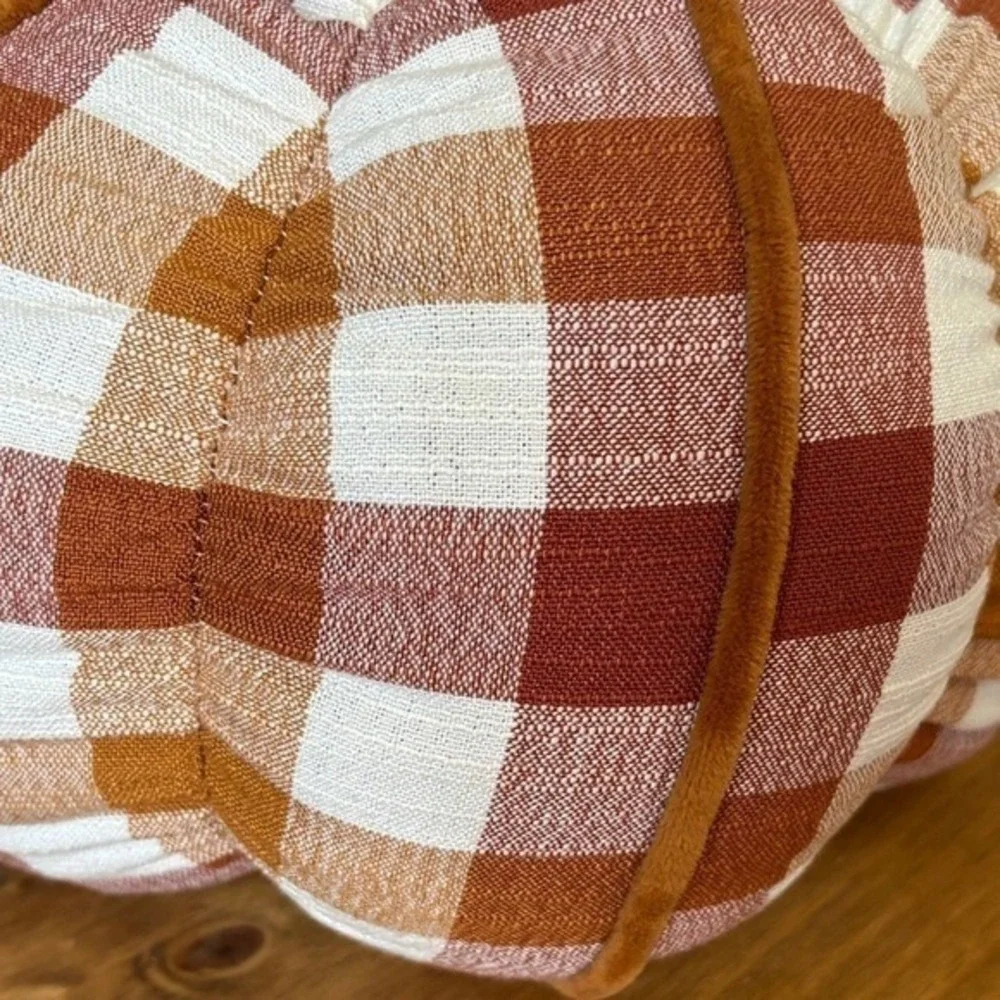 Celebrate Together Oversized Orange Plaid Pumpkin & Pie Slice Accent Pillow NEW